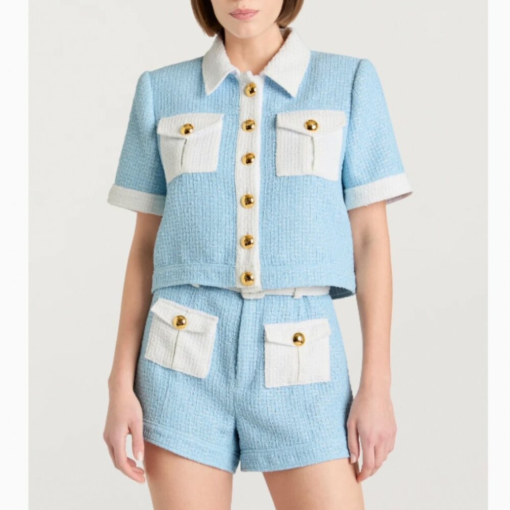 NWT Cinq a Sept 5a7 Nissy Jacket & Short Set of 2  Sky Blue/White Cocktail Party - Picture 4 of 10